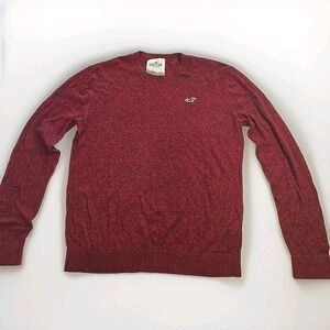 Hollister Men's Pullover Sweater Size Large L Burgundy Crew neck Long Sleeve‎